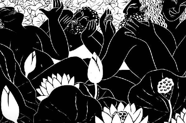 woodcut print The Lotus Eaters